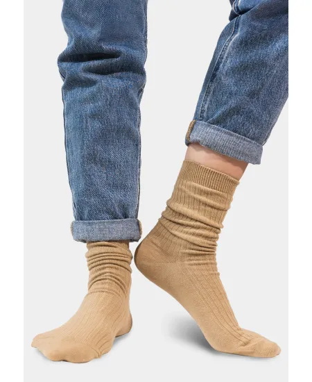 Beige socks made of organic cotton with wide stripes
