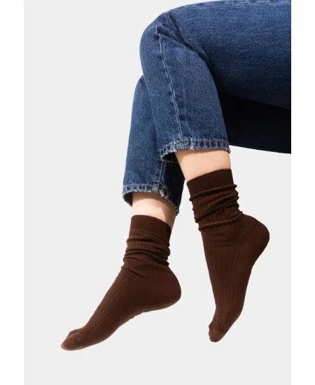 Brown socks made of organic cotton with wide stripes
