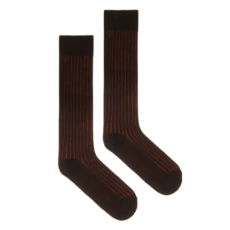 Black knee-high organic cotton socks with red stripes