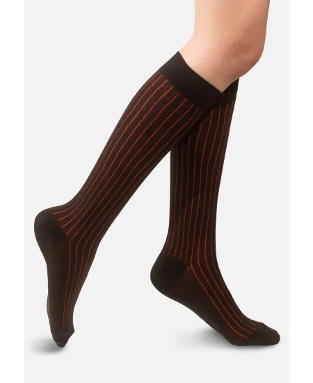 Black knee-high organic cotton socks with red stripes
