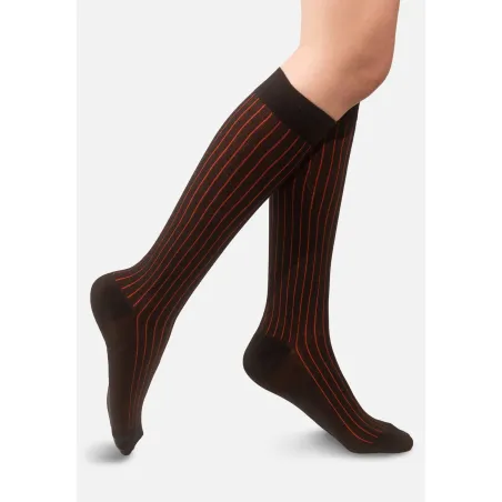 Black knee-high organic cotton socks with red stripes
