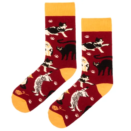 Socks organic cotton burgundy Cats