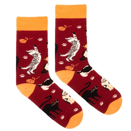 Socks organic cotton burgundy Cats