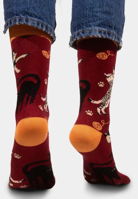 Socks organic cotton burgundy Cats