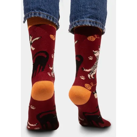 Socks organic cotton burgundy Cats