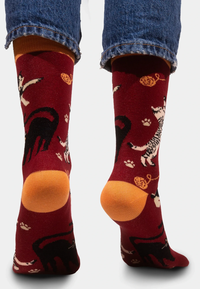 Socks organic cotton burgundy Cats