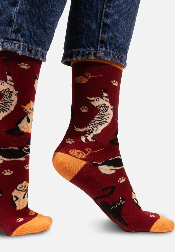 Socks organic cotton burgundy Cats