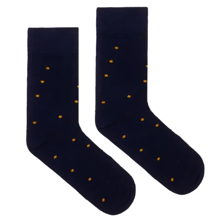 Navy blue socks with mustard dots