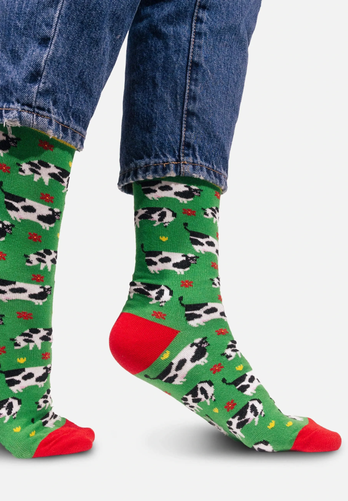 Socks organic cotton Cows in a meadow
