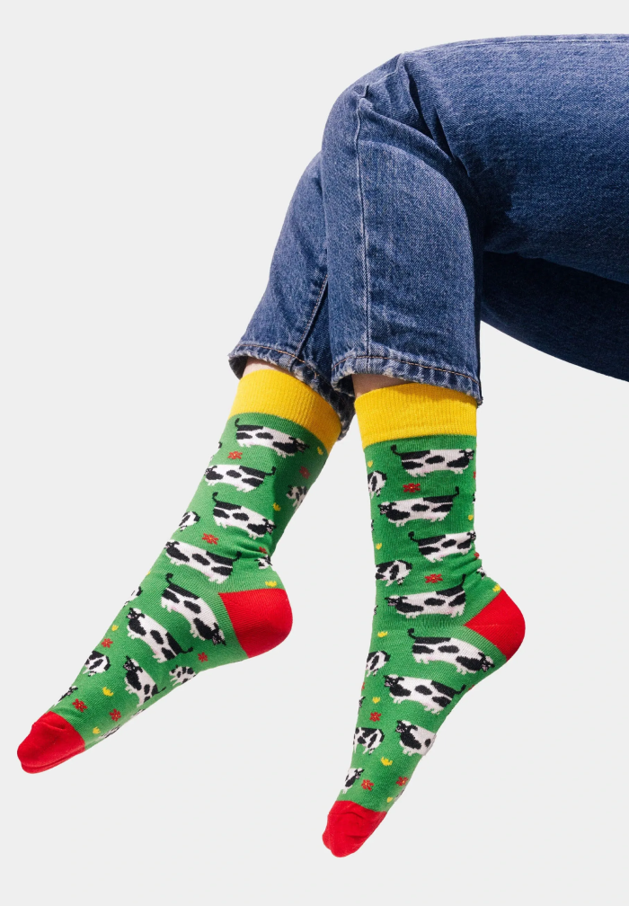 Socks organic cotton Cows in a meadow