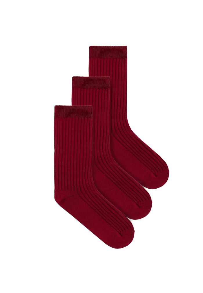 Set of burgundy organic cotton wide rib socks
