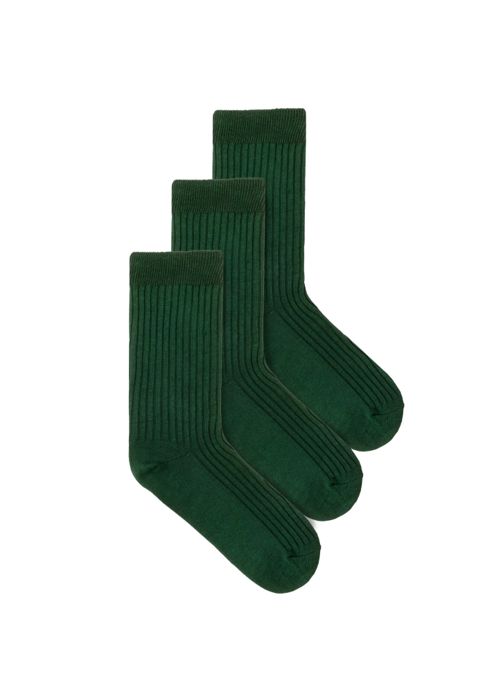 Set of bottle green organic cotton wide rib socks