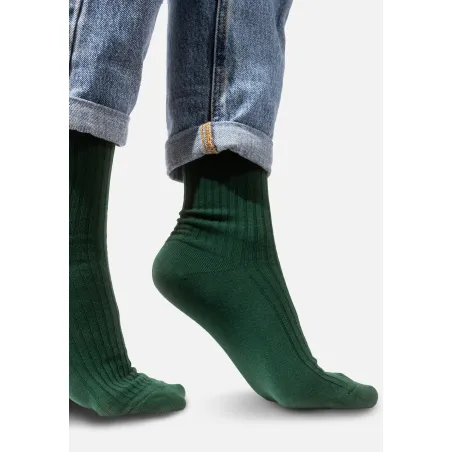 Set of bottle green organic cotton wide rib socks