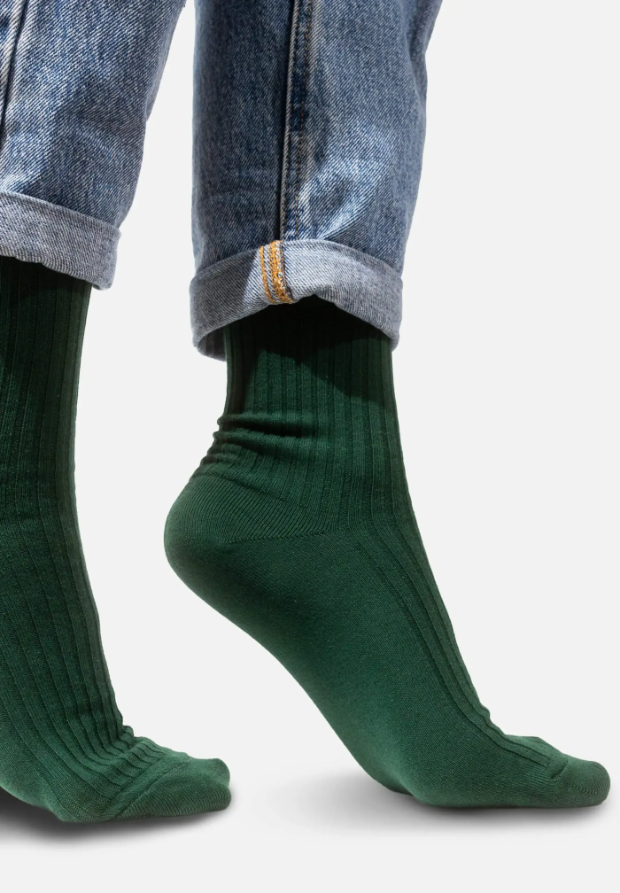 Set of bottle green organic cotton wide rib socks