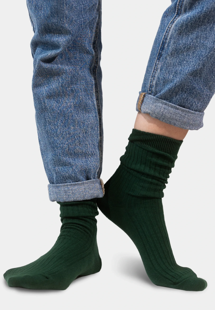Set of bottle green organic cotton wide rib socks