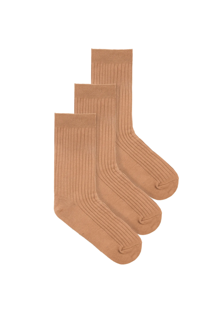 Set of light brown organic cotton wide rib socks