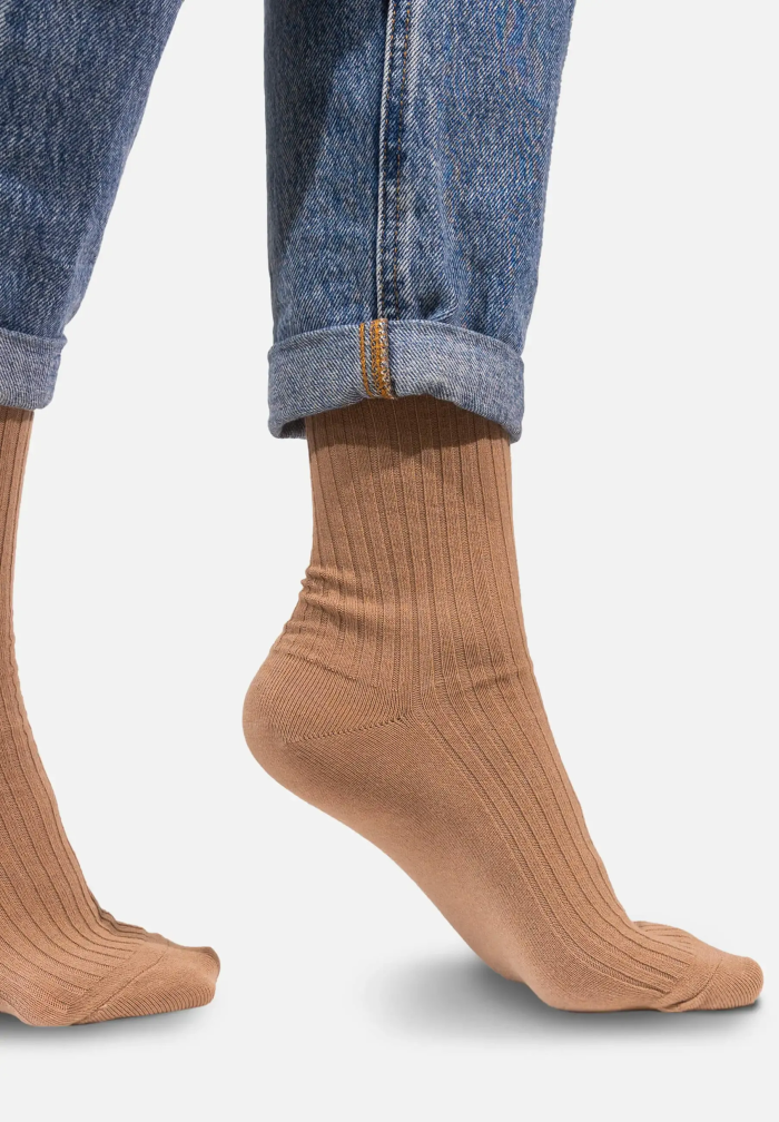 Set of light brown organic cotton wide rib socks