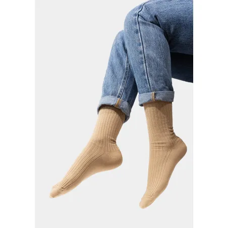 Set of beige organic cotton wide rib socks