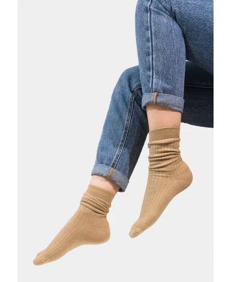 Set of beige organic cotton wide rib socks