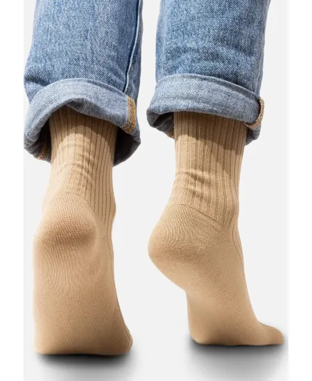 Set of beige organic cotton wide rib socks