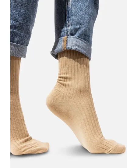 Set of beige organic cotton wide rib socks