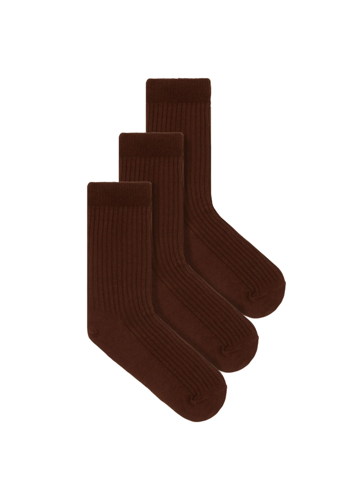 Set of brown organic cotton wide rib socks