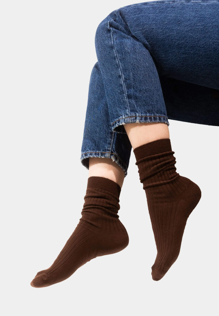 Set of brown organic cotton wide rib socks