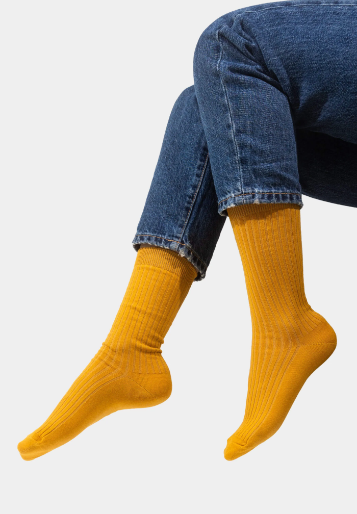 Set of mustard organic cotton wide rib socks