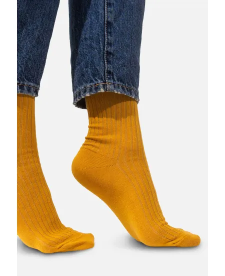 Set of mustard organic cotton wide rib socks