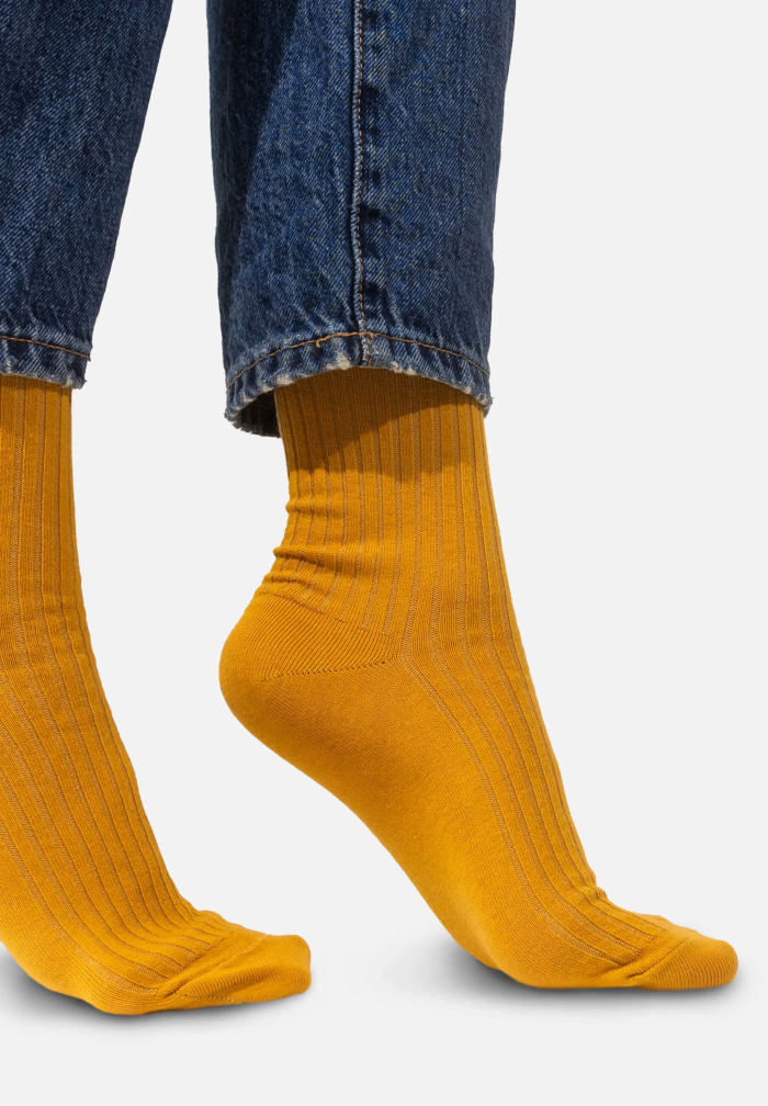 Set of mustard organic cotton wide rib socks