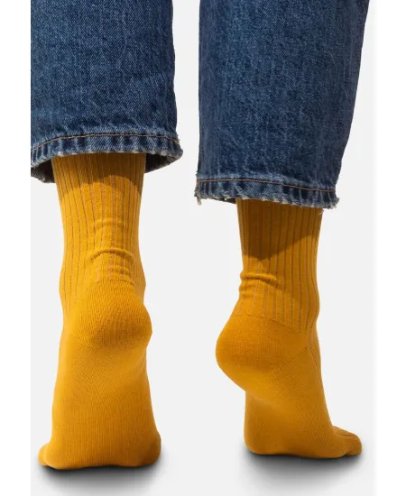 Set of mustard organic cotton wide rib socks