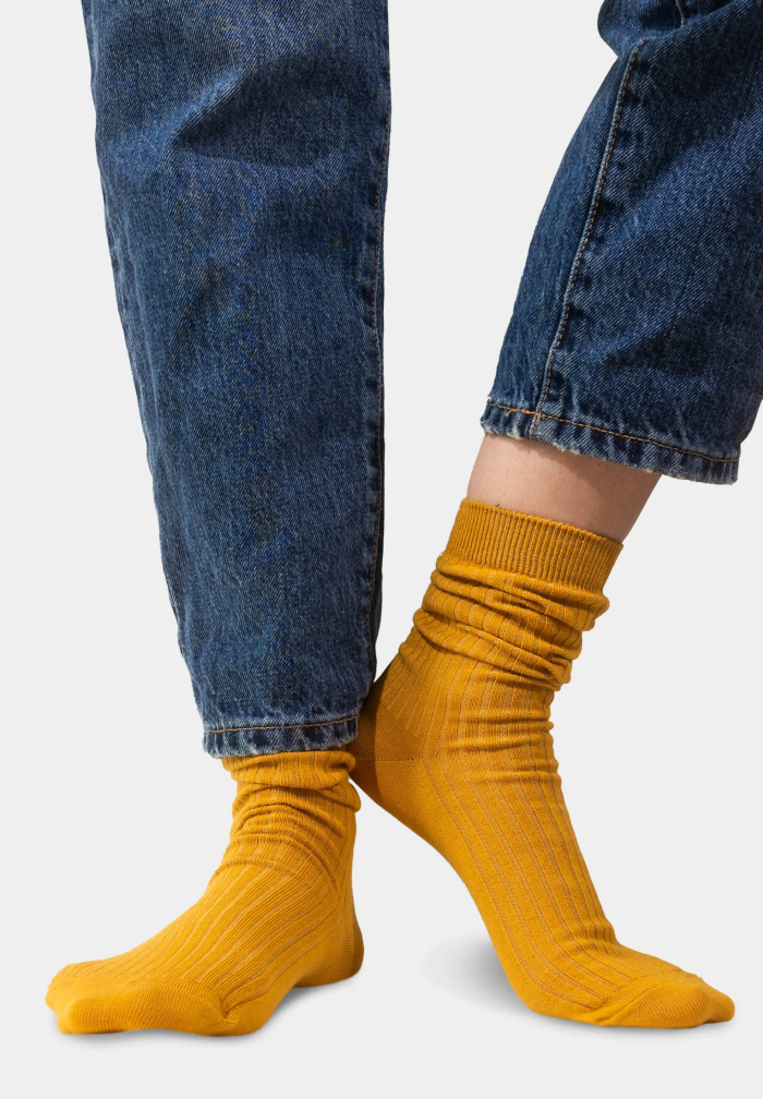 Set of mustard organic cotton wide rib socks