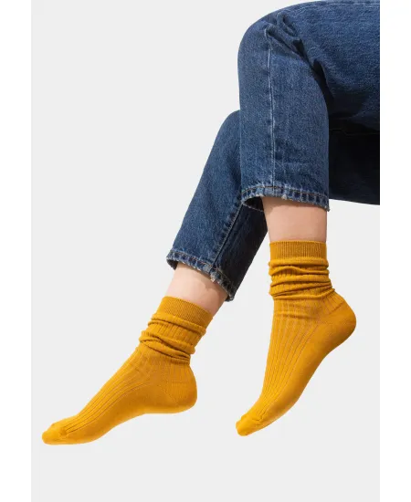 Set of mustard organic cotton wide rib socks