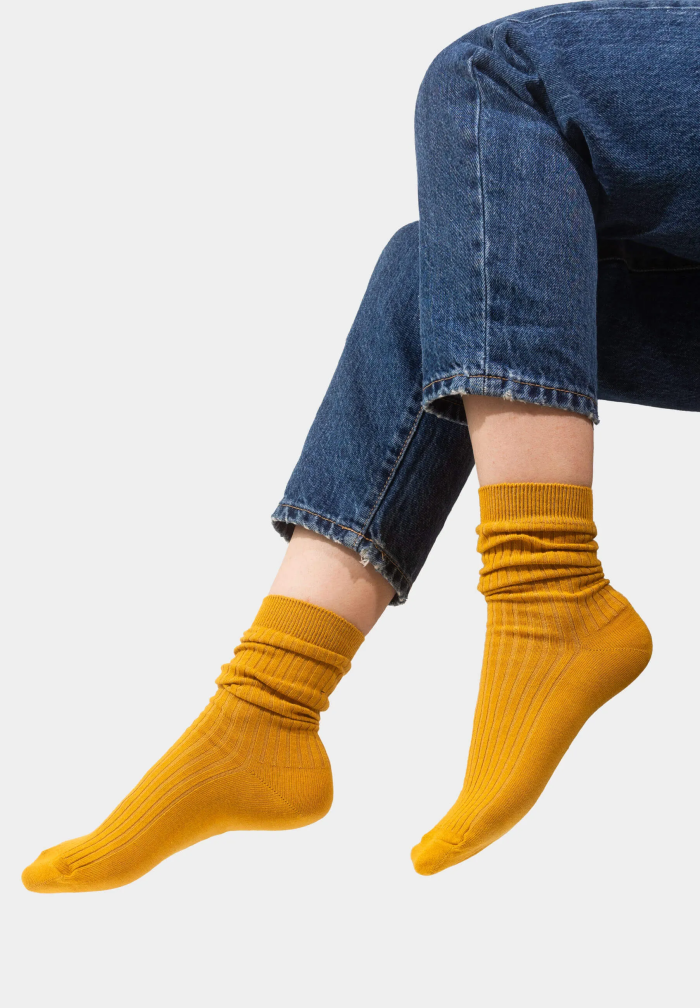 Set of mustard organic cotton wide rib socks