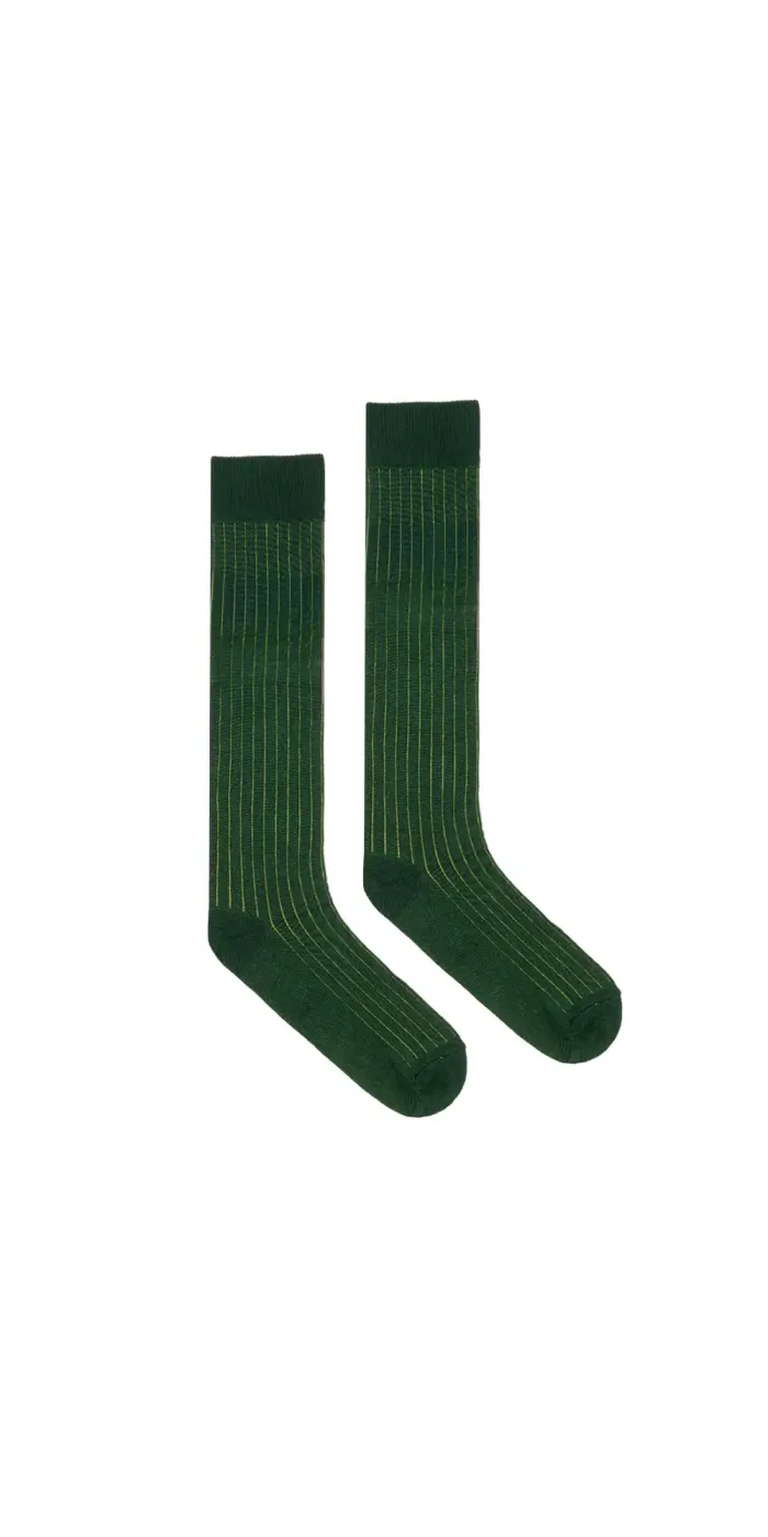 Bottle green organic cotton knee socks with green elastane