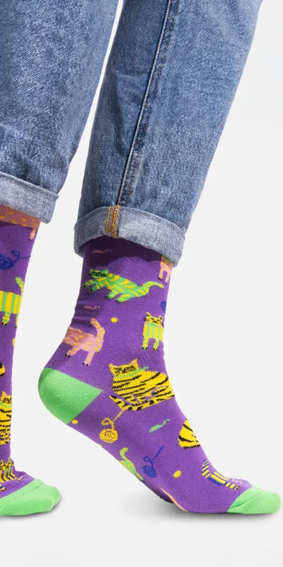 Socks organic cotton violet Cats