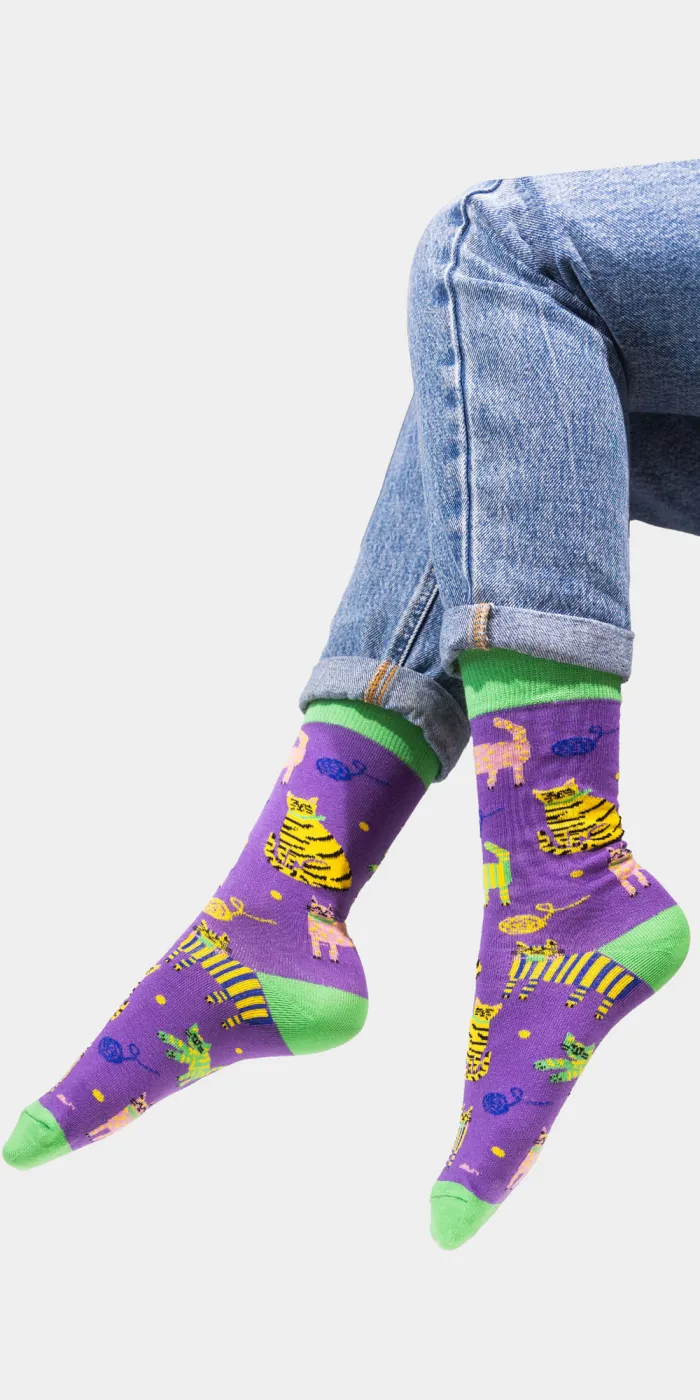 Socks organic cotton violet Cats