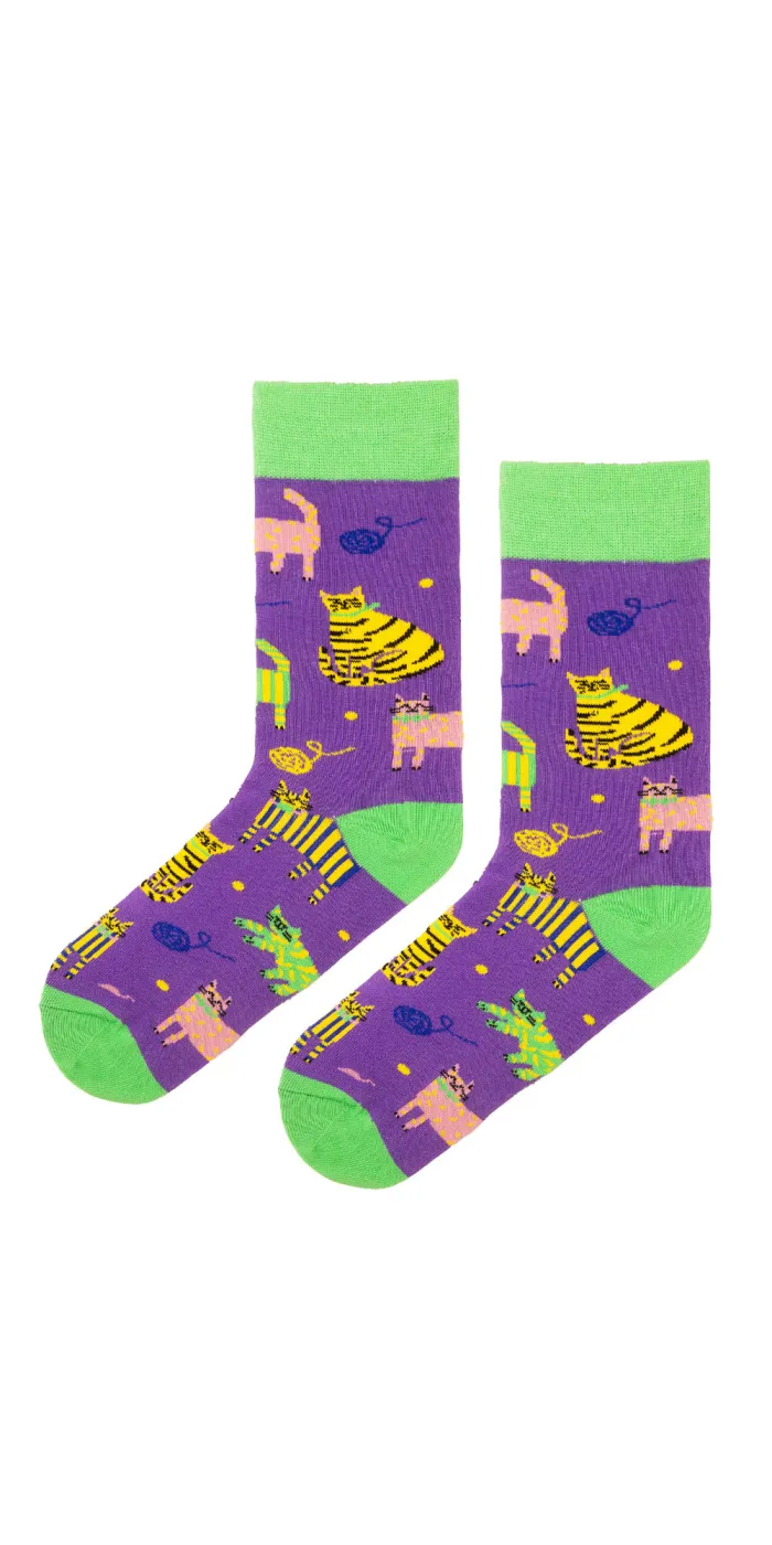 Socks organic cotton violet Cats