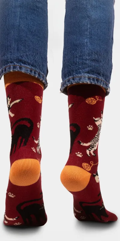 Socks organic cotton burgundy Cats