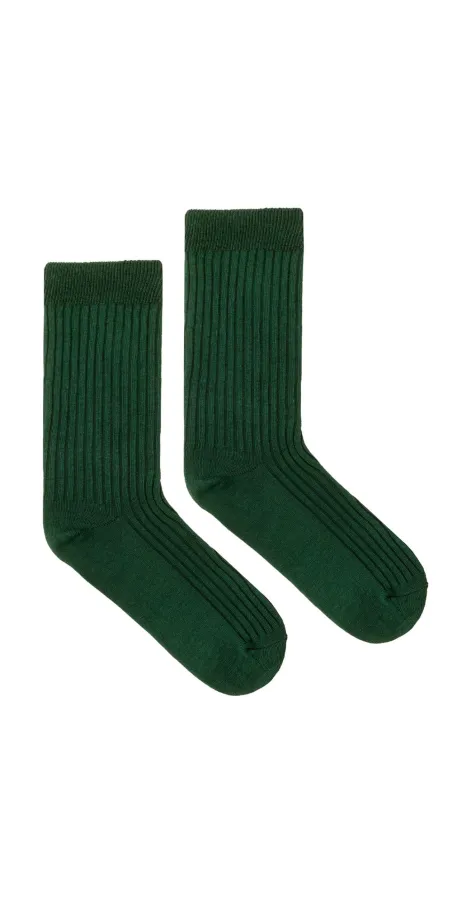 Bottle green socks made of organic cotton with wide stripes