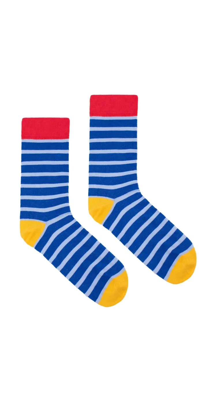 Skarpetki chabrowe w jasnoniebieskie paski