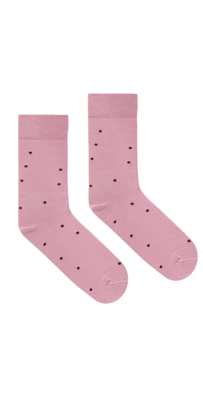 Powder pink socks with burgundy dots