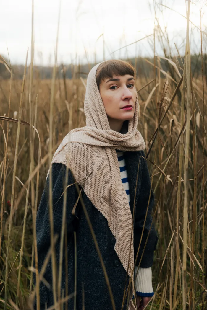 Beige organic cotton jacquard shawl