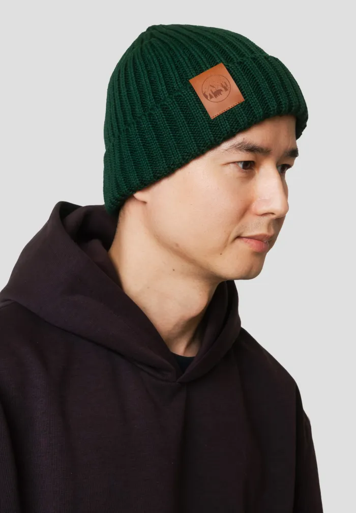 Bottle green organic cotton alkatraz beanie