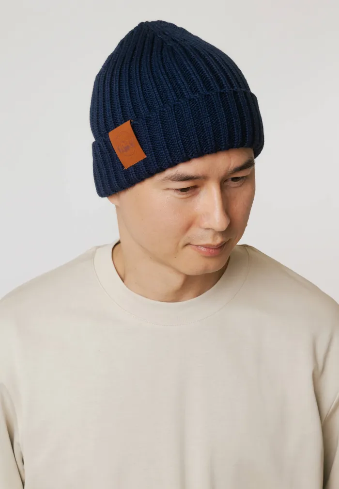 Navy blue organic cotton alkatraz beanie