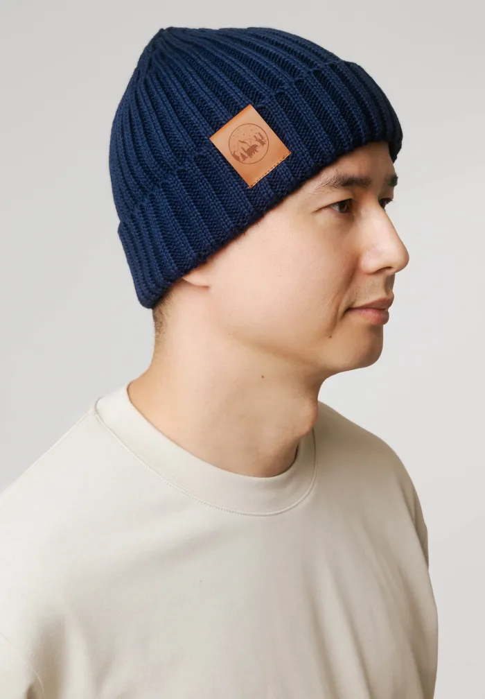 Navy blue organic cotton alkatraz beanie