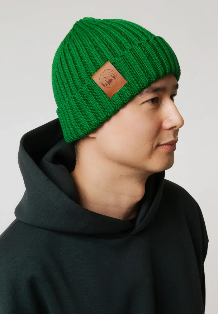 Green organic cotton alkatraz beanie