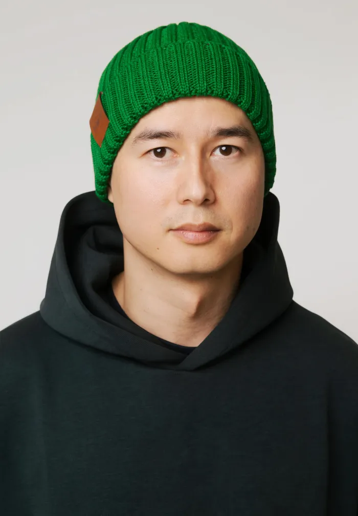 Green organic cotton alkatraz beanie