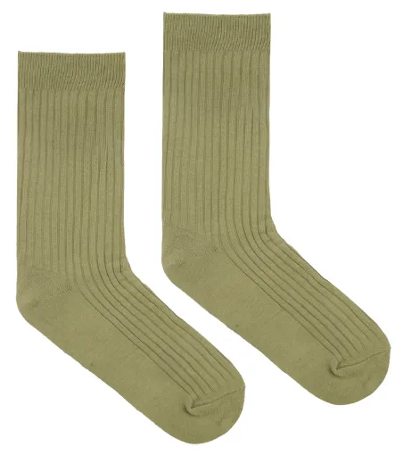 Khaki socks made of organic cotton with wide stripes