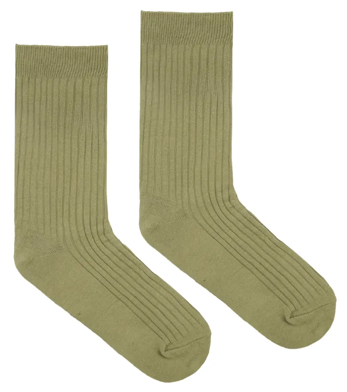 Khaki socks made of organic cotton with wide stripes
